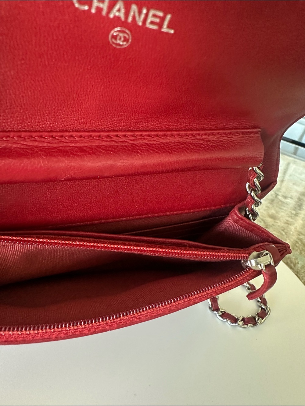 Chanel Classic WOC Wallet On Chain Red Lambskin Silver HW Pristine - Entrupy COA - Picture 10 of 16